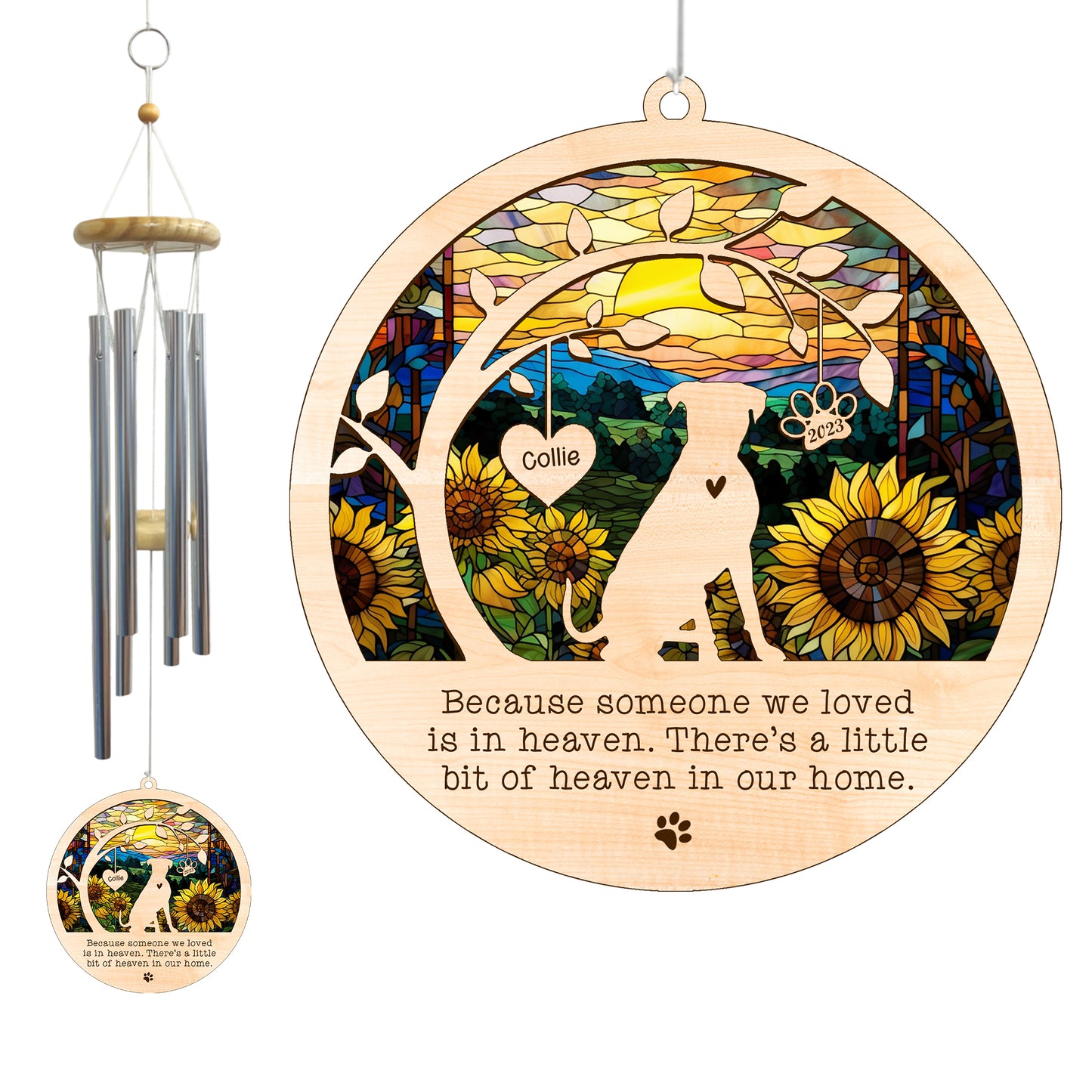 Netecom Boxer Dog Wind Chimes Memorial, Personalized Pet Memorial Wind Chimes for Dogs Suncatcher, Dog Loss Memorial Ornament, Sympathy Windchime Outside Garden Decor, Loss of Pet Remembrance Gift