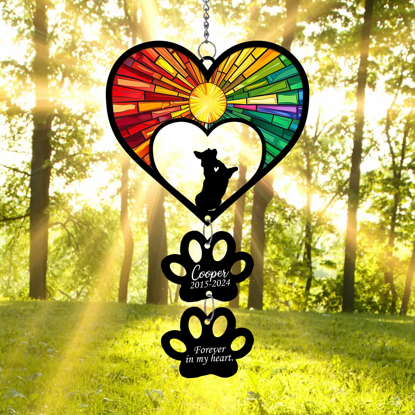 Netecom Personalized Corgi Rainbow Heart Paw Memorial Suncatcher, Custom Dog Ornament with Name Date, Dog Loss Sympathy Gift, Pet Remembrance Keepsake