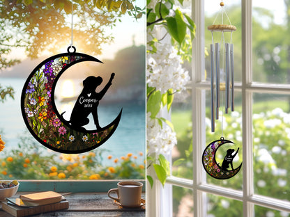 Netecom Boxer Dog Wind Chimes Memorial, Personalized Pet Memorial Windchime for Dogs Suncatcher, Loss of Pet Remembrance Gift, Sympathy Wind Chimes Outside Garden Decor, Dog Passing Away Gifts