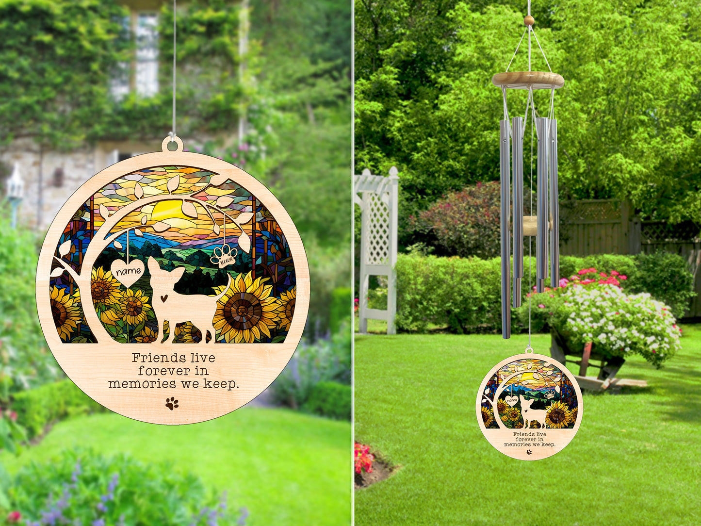 Netecom Chihuahua Dog Wind Chimes Memorial, Personalized Pet Memorial Wind Chimes for Dogs Suncatcher, Dog Loss Memorial Ornament, Sympathy Windchime Outside Garden Decor, Loss of Pet Remembrance Gift