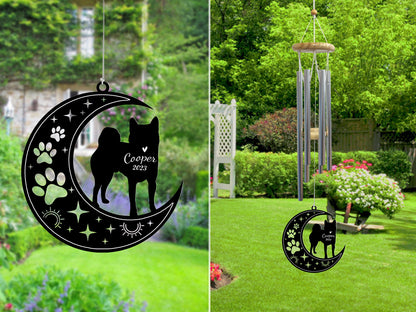 Netecom Akita Dog Wind Chimes Memorial, Personalized Pet Memorial Windchime for Dog Suncatcher, Pet Condolences Gift for Loss of Dog, Pet Remembrance Gift, Sympathy Pet Wind Chimes Outdoor Garden