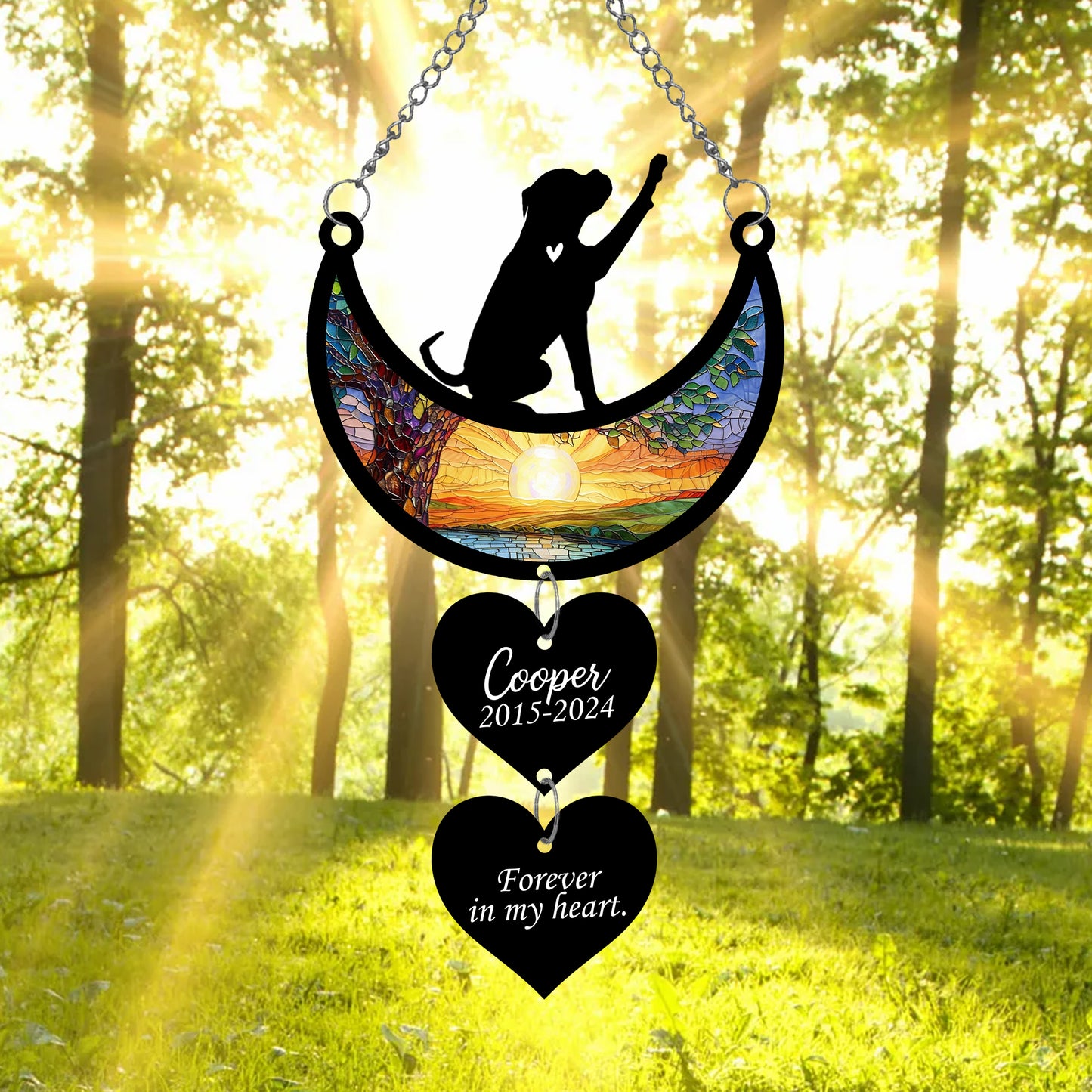 Netecom Personalized Boxer Moon Heart Memorial Suncatcher, Custom Boxer Ornament with Name Date, Dog Loss Sympathy Gift, Pet Remembrance Keepsake