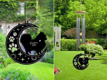 Netecom Pomeranian Dog Wind Chimes Memorial, Personalized Pom Dog Memorial Windchime for Dog Suncatcher, Pet Condolences Gift Loss of Dog, Pet Remembrance Gift, Sympathy Pet Wind Chimes Garden