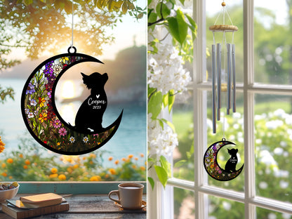 Netecom Chihuahua Dog Wind Chimes Memorial, Personalized Pet Memorial Windchime for Dogs Suncatcher, Loss of Pet Remembrance Gift, Sympathy Wind Chimes Garden Decor, Dog Passing Away Gifts
