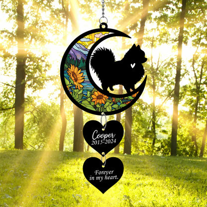 Netecom Personalized Pomeranian Moon Heart Memorial Suncatcher – Dog Loss Sympathy Gift, Pet Remembrance Keepsake
