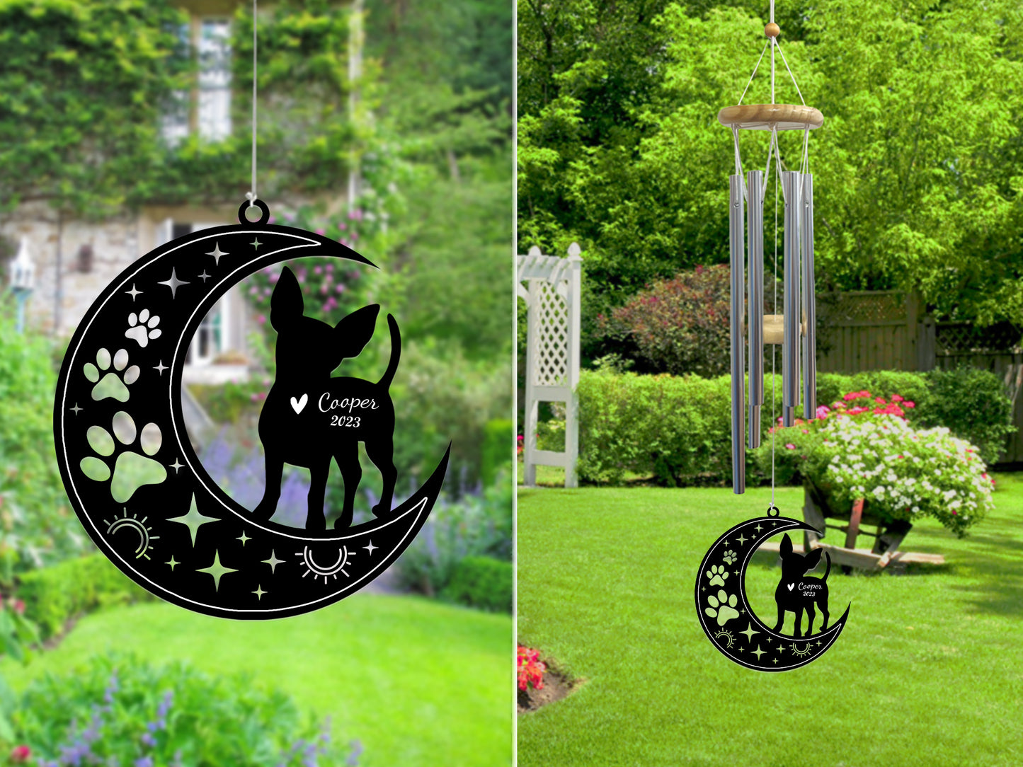 Netecom Chihuahua Dog Wind Chimes Memorial, Personalized Pet Memorial Windchime for Dog Suncatcher, Pet Condolences Gift for Loss of Dog, Pet Remembrance Gift, Sympathy Pet Wind Chimes Outdoor Garden