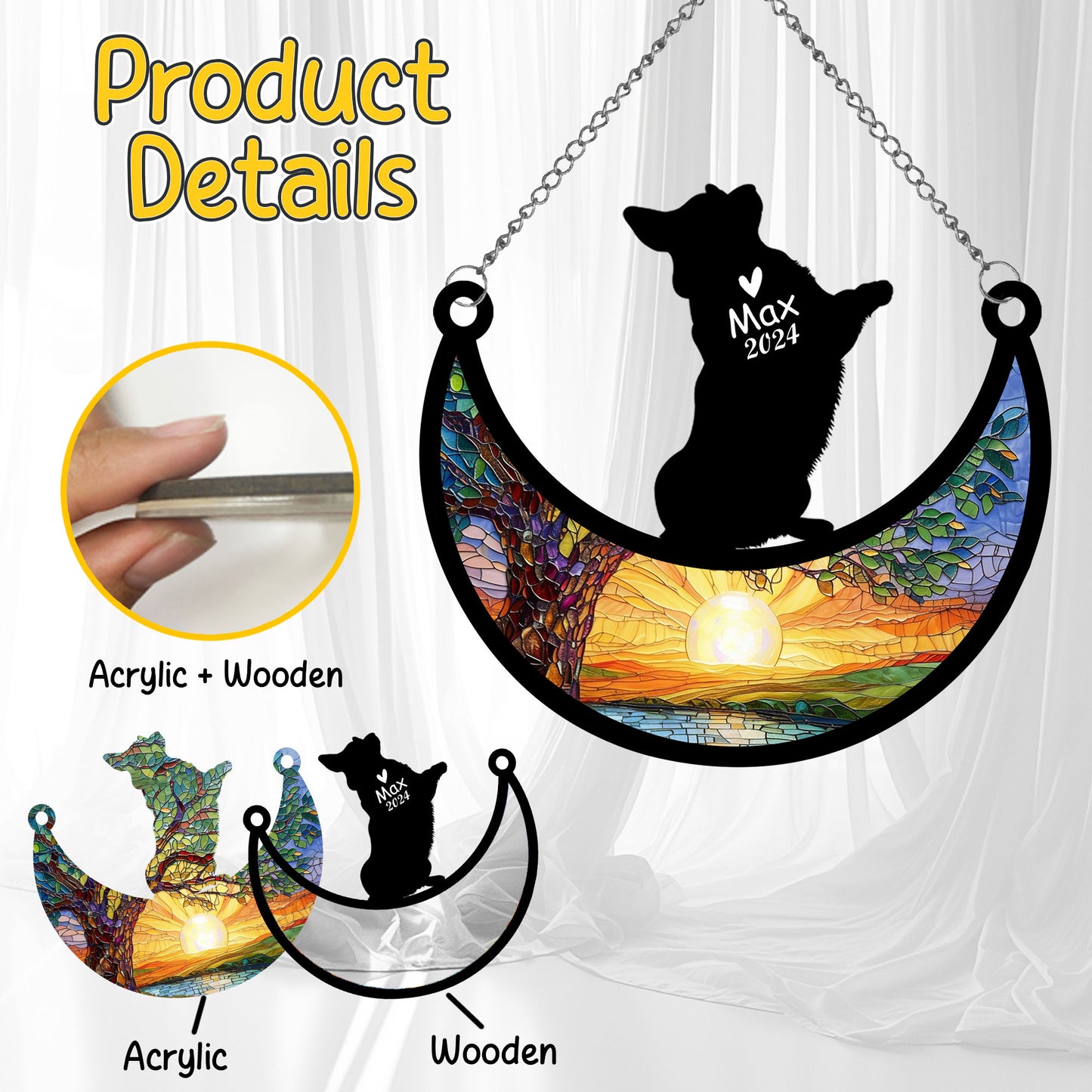 Netecom Personalized Corgi Memorial Suncatcher, Custom Corgi Ornament with Name Date, Dog Loss Sympathy Gift, Pet Loss Remembrance Gifts, Bereavement Gifts for Loss of Pet, Dog Grief Gift