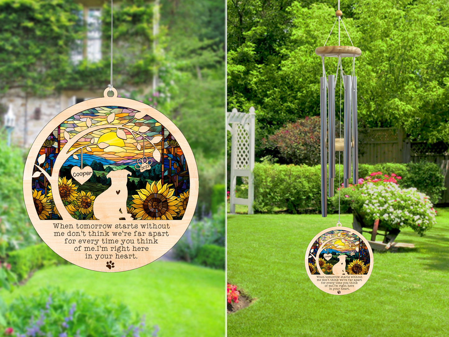 Netecom Pug Dog Wind Chimes Memorial, Personalized Pet Memorial for Dogs Suncatcher, Dog Loss Memorial Ornament, Sympathy Windchime Outside Garden Decor, Loss of Pet Remembrance Gift