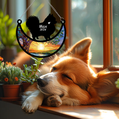 Netecom Personalized Pomeranian Memorial Suncatcher, Custom Pom Dog Ornament with Name Date, Dog Loss Sympathy Gift, Pet Loss Remembrance Gifts, Bereavement Gifts for Loss of Pet, Dog Grief Gift