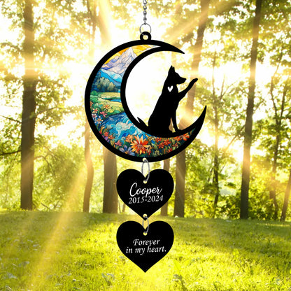 Netecom Personalized German Shepherd Moon Heart Memorial Suncatcher – Dog Loss Sympathy Gift, Forever in My Heart Keepsake