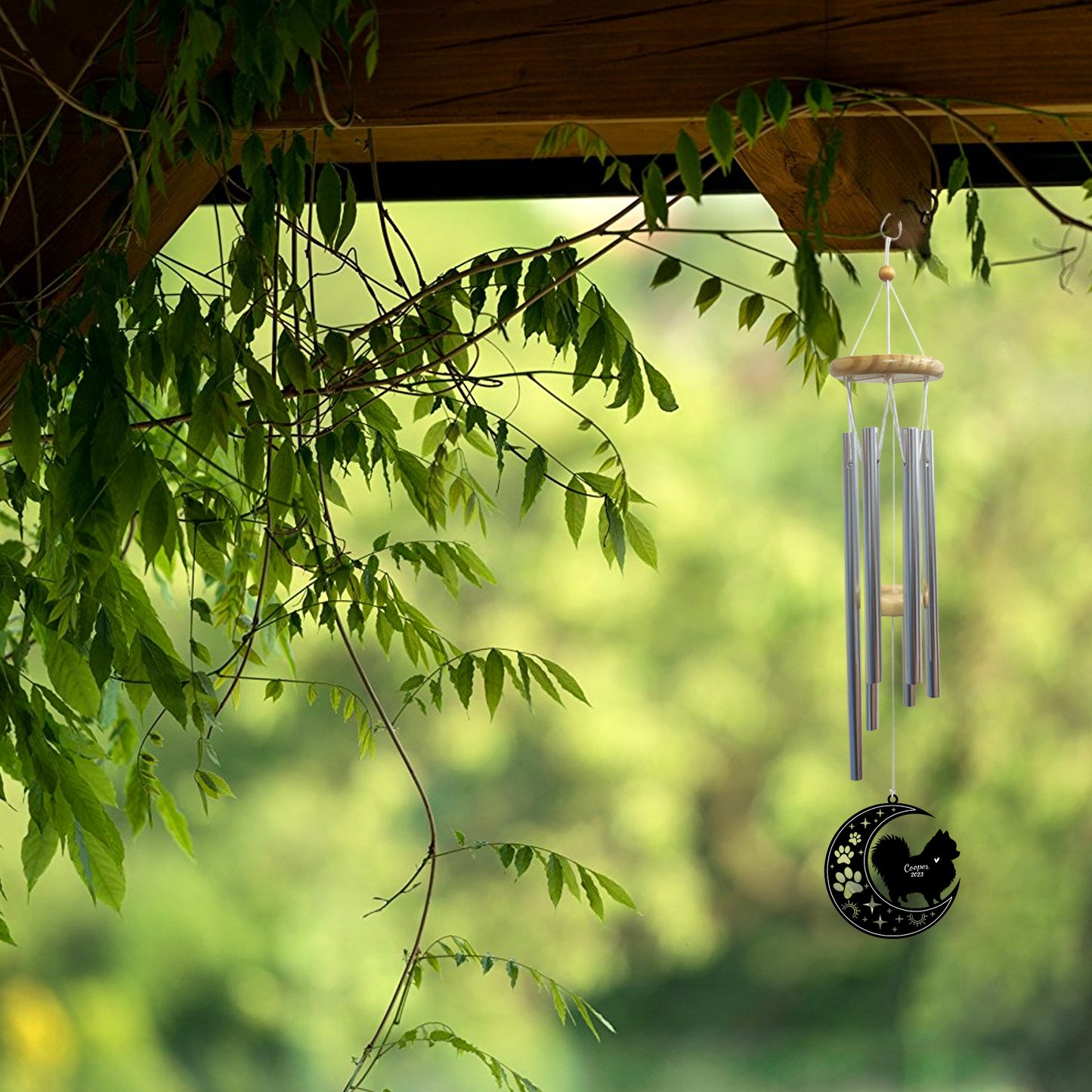 Netecom Pomeranian Dog Wind Chimes Memorial, Personalized Pom Dog Memorial Windchime for Dog Suncatcher, Pet Condolences Gift Loss of Dog, Pet Remembrance Gift, Sympathy Pet Wind Chimes Garden