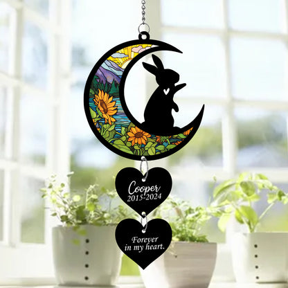 Netecom Personalized Rabbit Moon Heart Memorial Suncatcher – Bunny Loss Sympathy Gift, Pet Remembrance Ornament