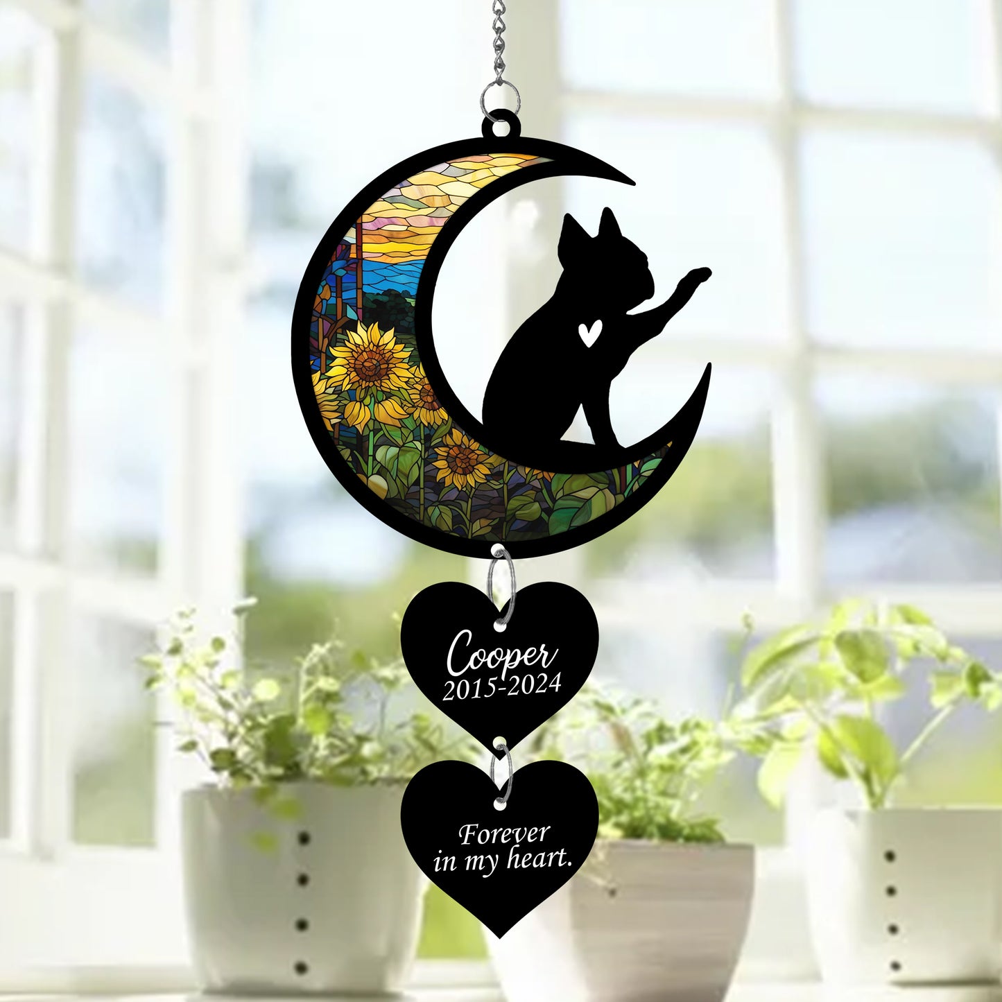 Netecom Personalized Boston Terrier Moon Heart Memorial Ornament – Dog Loss Sympathy Gift, Pet Remembrance Keepsake