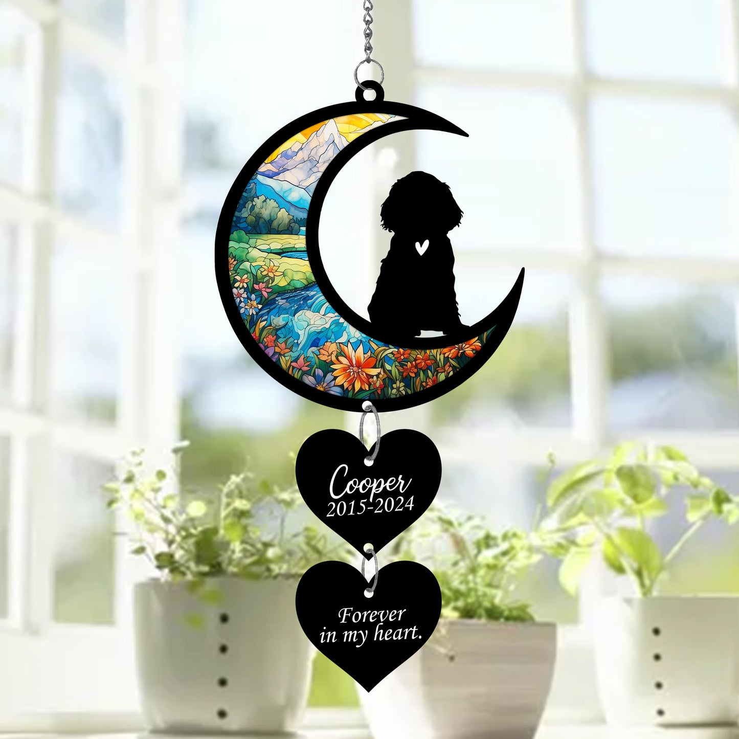 Netecom Personalized Cocker Spaniel Moon Heart Memorial Suncatcher – Dog Loss Remembrance Gift, Forever Loved Ornament