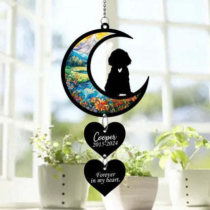 Netecom Personalized Cocker Spaniel Moon Heart Memorial Suncatcher – Dog Loss Remembrance Gift, Forever Loved Ornament