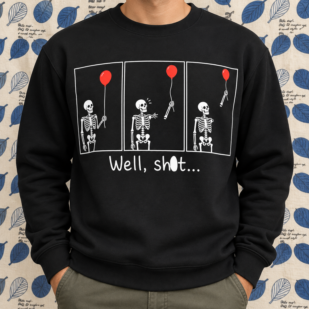 Funny Skeleton Balloon Shirt, Playful Dark Humor Graphic Tee