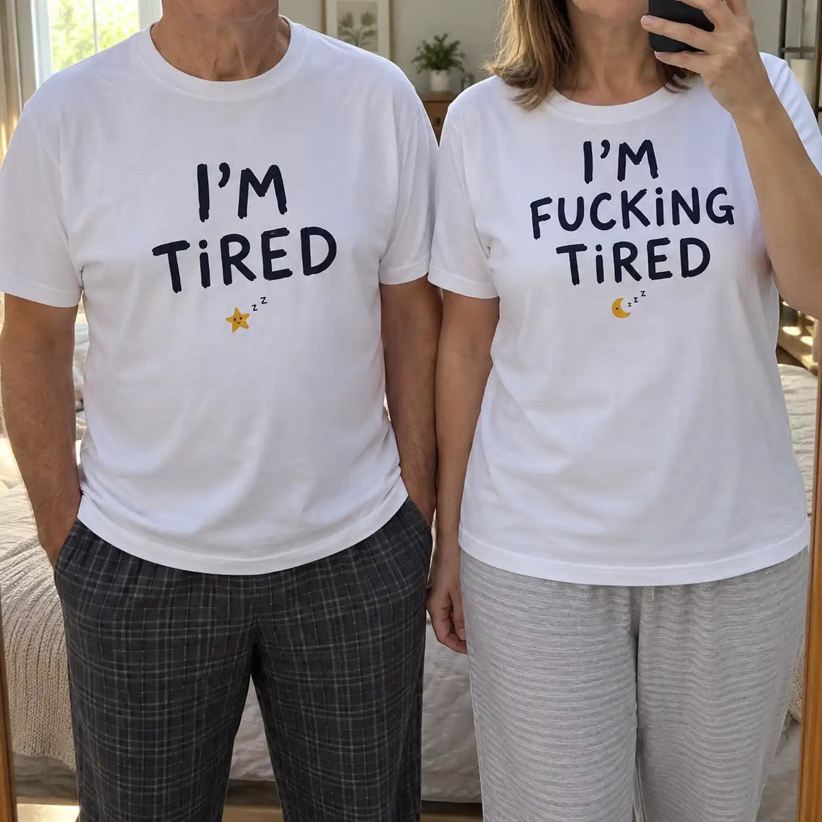 Funny Matching Couple Shirts – Tired Couple Humor Graphic Tees