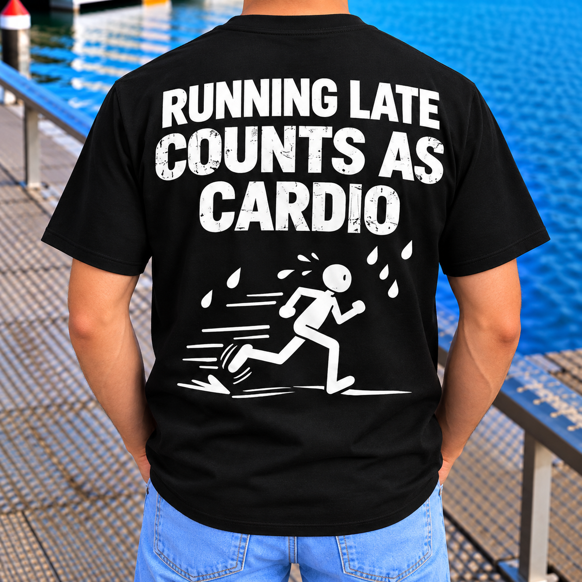 Funny Running Late Cardio Shirt, Fitness Humor Graphic Tee for Runners and Gym Lovers