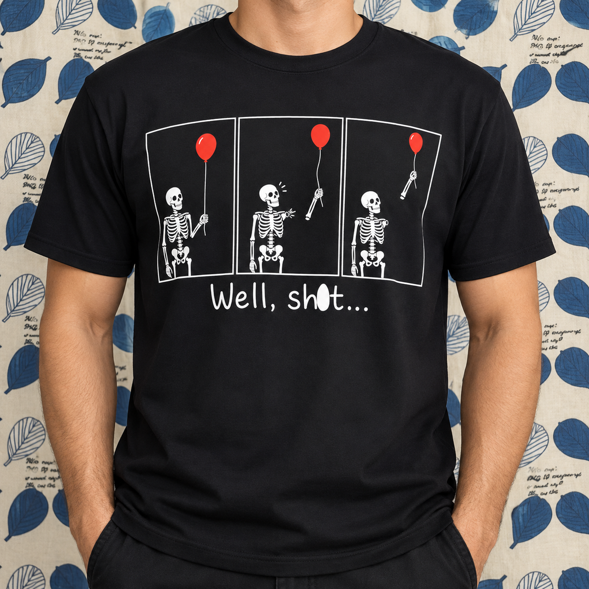 Funny Skeleton Balloon Shirt, Playful Dark Humor Graphic Tee