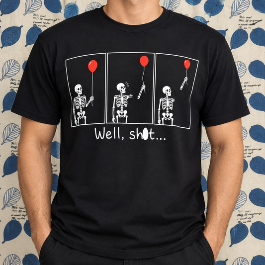 Funny Skeleton Balloon Shirt, Playful Dark Humor Graphic Tee