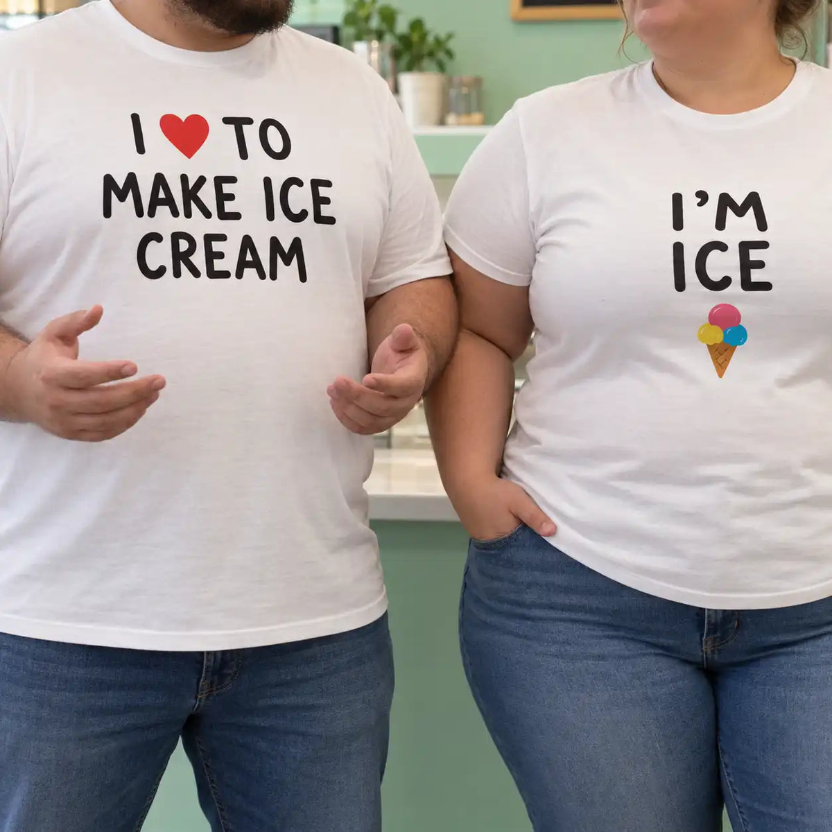Funny Ice Cream Couple T-Shirt Set, Matching His and Hers Summer Tees