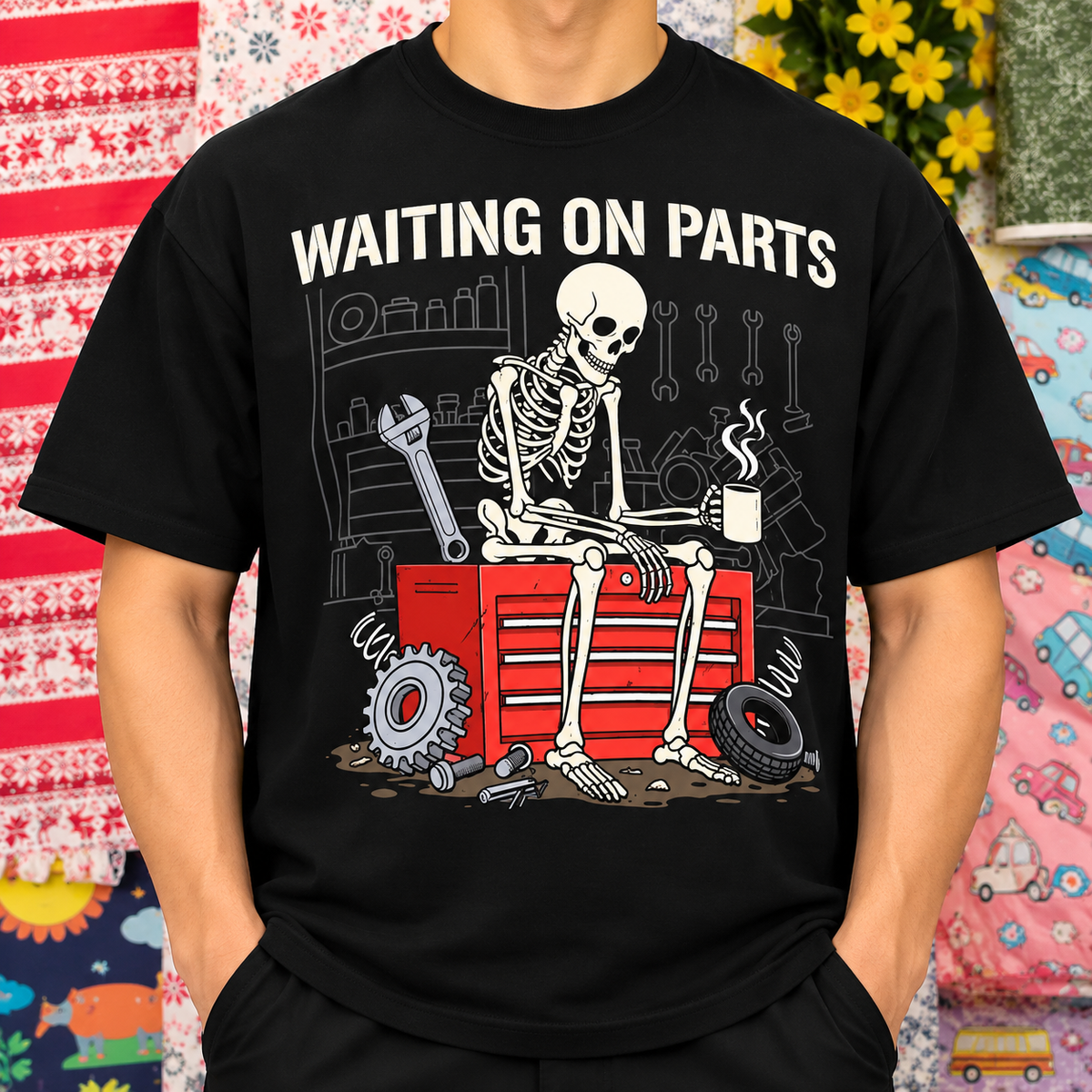 Waiting On Parts Skeleton Mechanic Shirt