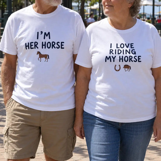 Funny Matching Horse Couple T-Shirts, Equestrian Riding Shirts for Couples