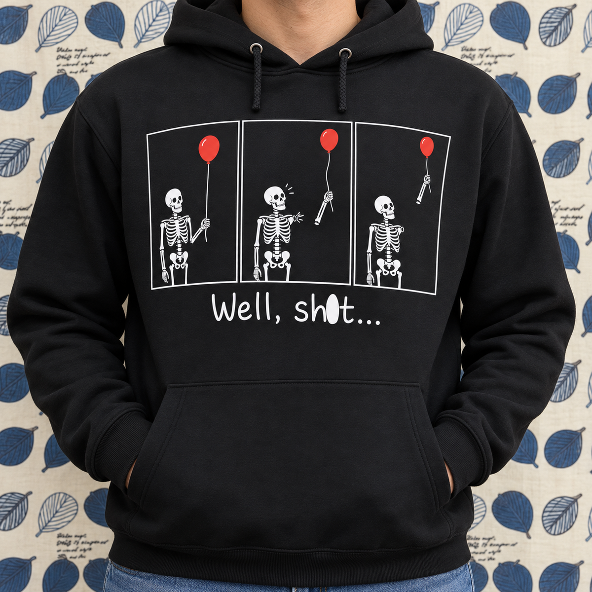 Funny Skeleton Balloon Shirt, Playful Dark Humor Graphic Tee