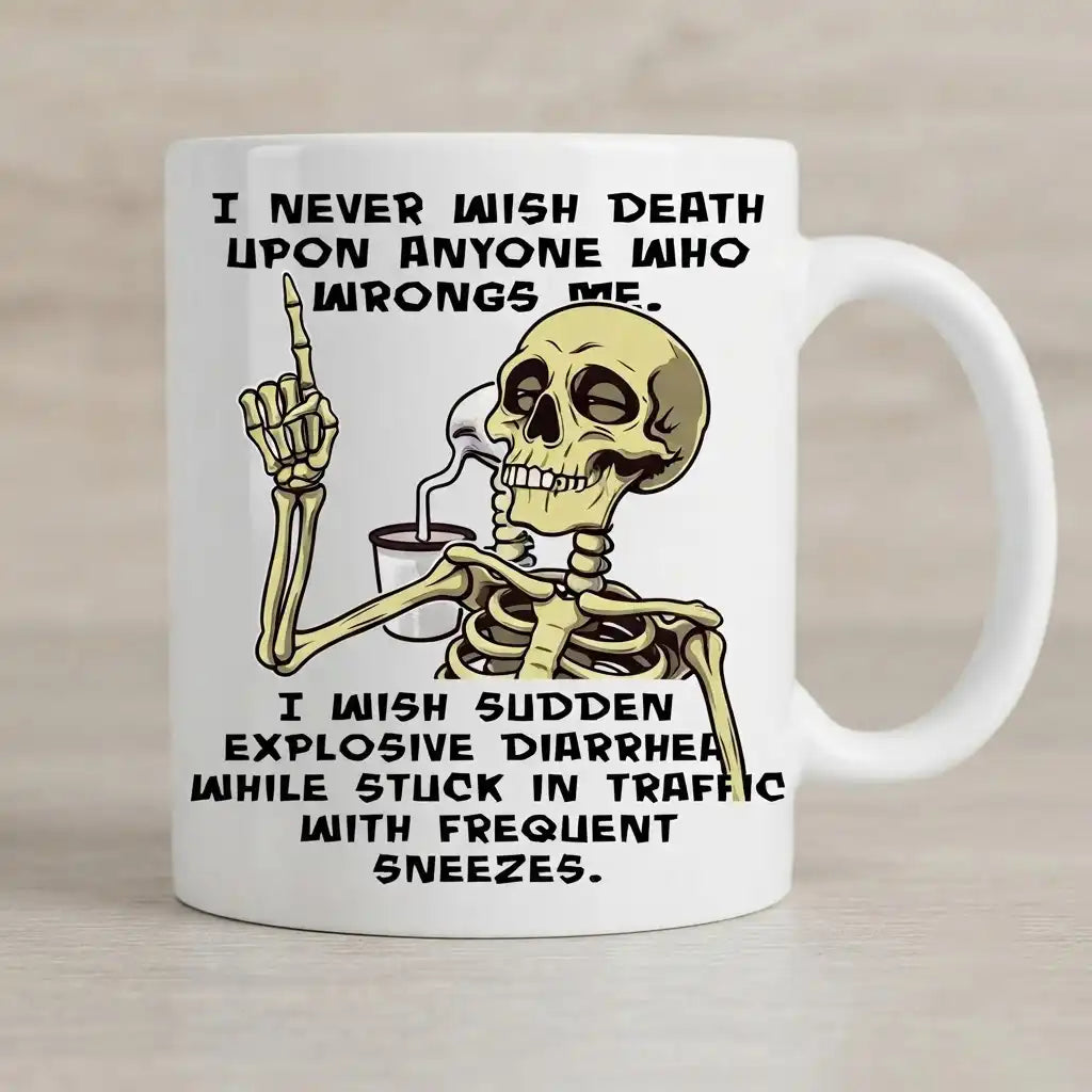 Funny Skeleton Coffee Mug, Dark Humor Gift, Sarcastic Skull Coffee Cup, Edgy Joke Mug