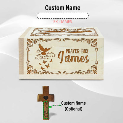 Netecom Personalized Prayer Box Gift, Custom Name Cross and 100 Prayer Request Cards, Christian Faith Keepsake