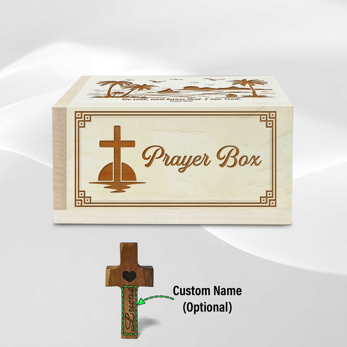 Netecom Personalized Wooden Prayer Box with Prayer Request Cards & Custom Name Handheld Cross – Faith Reflection Gift for Daily Prayer & Spiritual Support