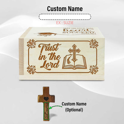 Netecom Personalized Wooden Prayer Box for Graduation with Custom Name Cross, Maple Wood Faith Keepsake with 100 Prayer Request Cards, Christian Gift for Students & New Beginnings
