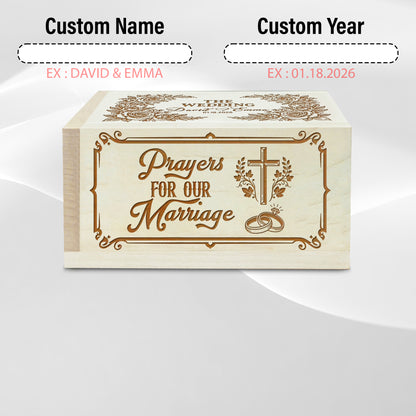 Netecom Personalized Wedding Prayer Box for Couples – Custom Names & Date with Wooden Cross, 100 Prayer Cards, Christian Faith Keepsake Gift