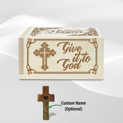 Netecom Personalized Wooden Prayer Box with Scripture Engraving, 100 Prayer Request Cards & Custom Name Handheld Cross – Christian Faith Keepsake for Daily Prayer