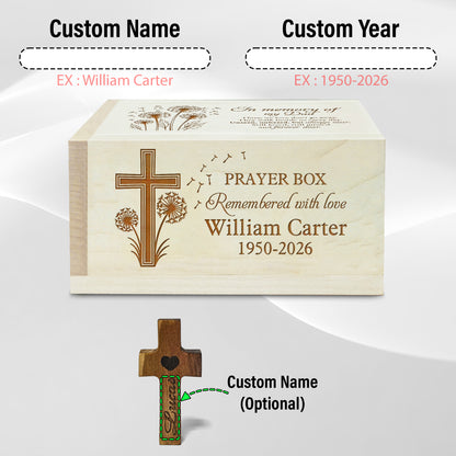 Netecom Personalized Memory Dad Prayer Box – Custom Name & Year Engraved, 100 Prayer Request Cards with Wooden Cross, Christian Memorial Keepsake Gift
