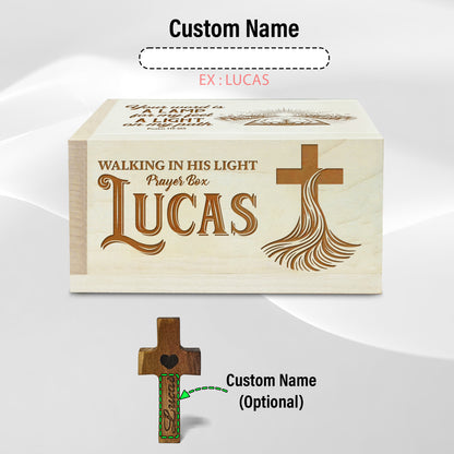 Netecom Personalized Wooden Prayer Box with Custom Names on Box & Cross, 100 Prayer Request Cards, Christian Faith Keepsake for Daily Prayer, Reflection, and Spiritual Encouragement