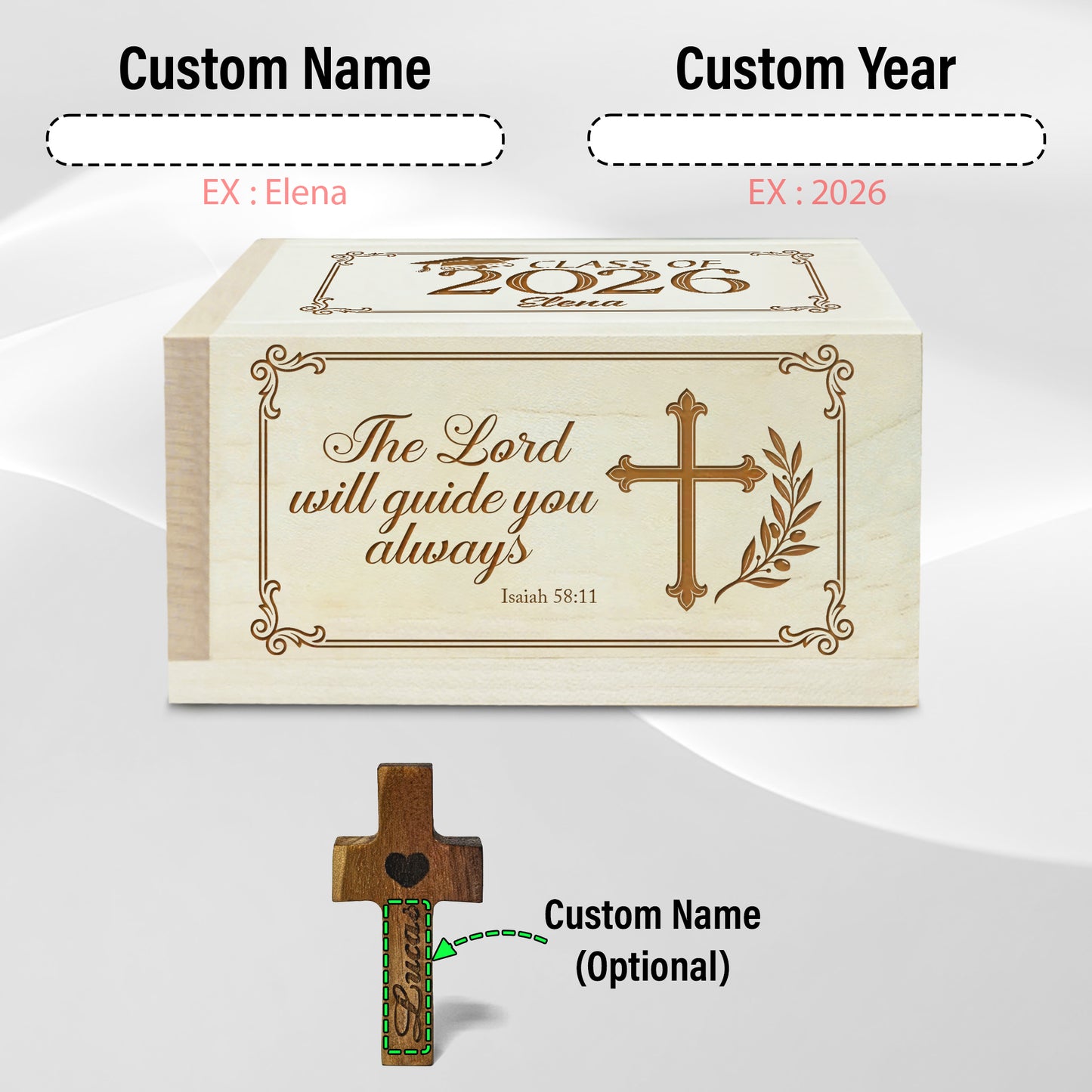Netecom Custom Graduation Prayer Box with Name & Year on Box, Personalized Name on Cross, 100 Prayer Request Cards, Christian Faith Gift for Reflection