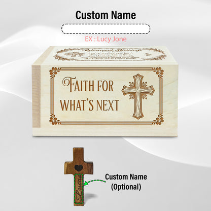 Netecom Christian Prayer Box for Retirement with Custom Name on Cross, Wooden Faith Keepsake with 100 Prayer Request Cards