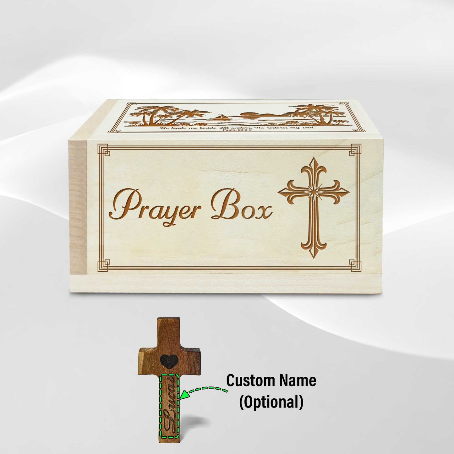 Netecom Personalized Wooden Prayer Box with 100 Prayer Request Cards & Custom Name Handheld Cross – Christian Faith Keepsake for Daily Prayer & Reflection