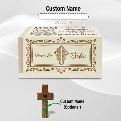 Netecom Personalized Prayer Box for Mom with 100 Prayer Request Cards & Custom Name Wooden Cross – Christian Faith Gift Filled with Love and Gratitude