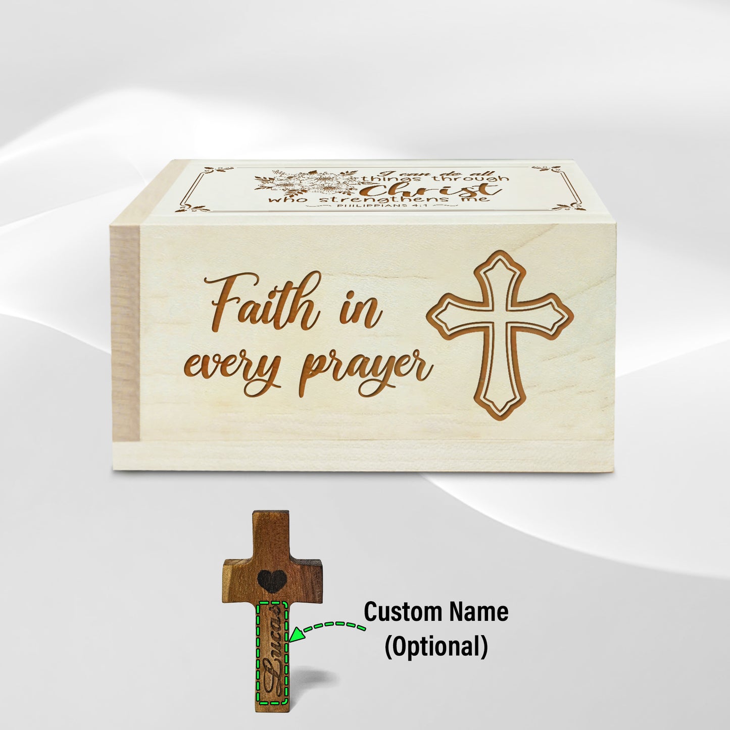 Netecom Personalized Cross Prayer Box, Christian Gift with 100 Prayer Request Cards for Daily Devotion, Reflection, and Spiritual Encouragement