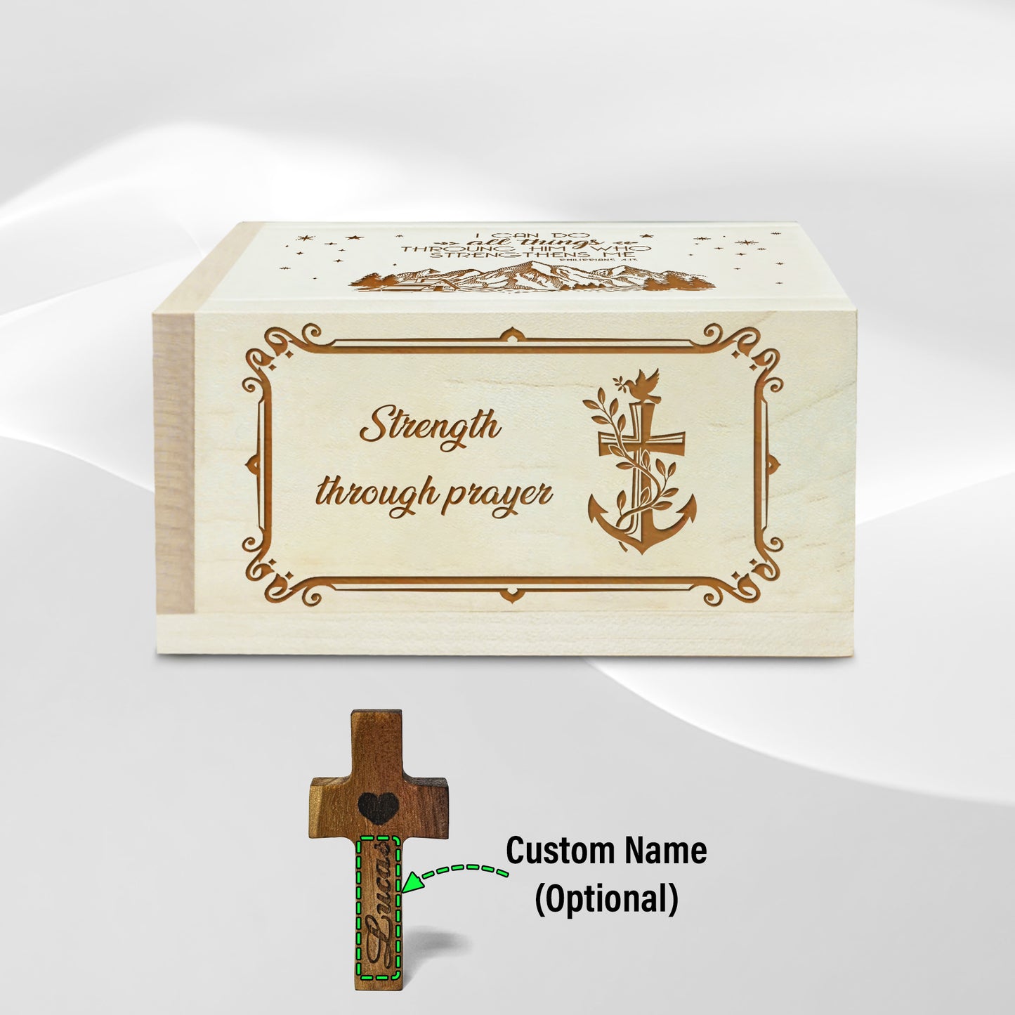 Netecom Personalized Prayer Box with Custom Name Cross, 100 Prayer Request Cards, Christian Gift for Daily Faith and Spiritual Reflection