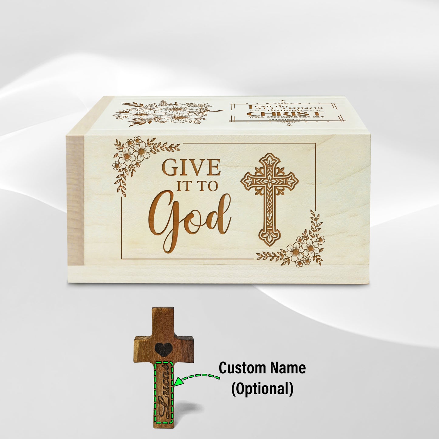 Netecom Personalized Wooden Prayer Box with Custom Name Cross, 100 Prayer Request Cards, Christian Gift for Prayer, Reflection, and Faith