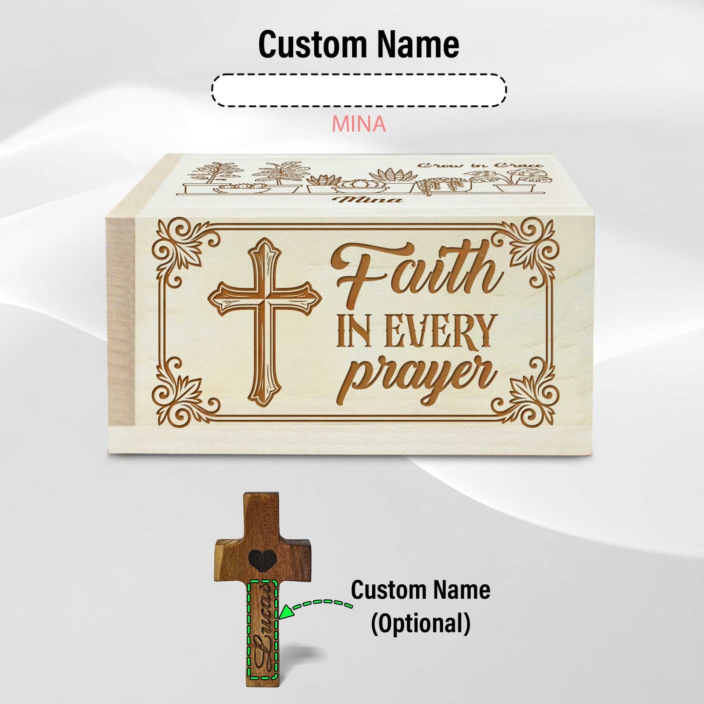 Netecom Personalized Maple Wood Prayer Box with Custom Name Cross, Faith-Inspired Scripture Box with 100 Prayer Request Cards, Christian Gift for Daily Prayer & Reflection
