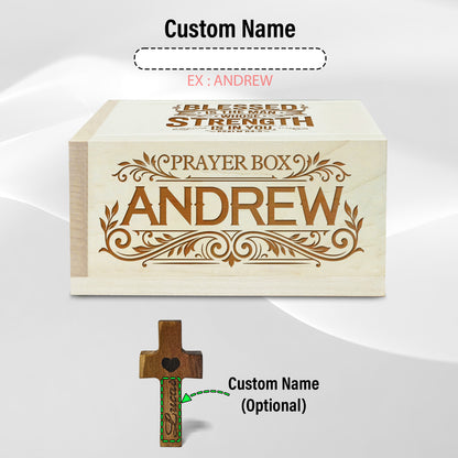 Netecom Personalized Prayer Box for Men – 150 Prayer Request Cards with Custom Name on Box & Cross, Christian Keepsake Gift for Daily Devotion, Encouragement & Spiritual Support