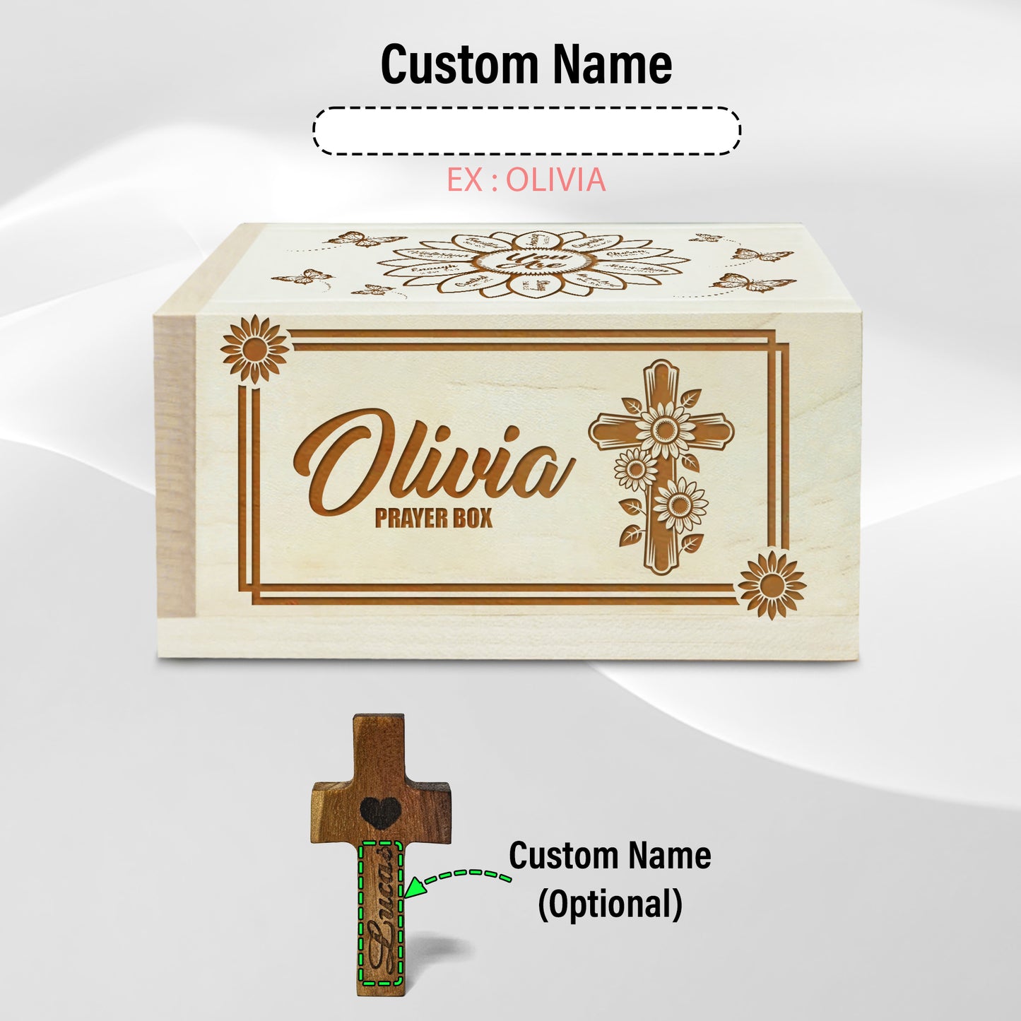 Netecom Personalized Mom Prayer Box with Custom Names on Box and Wooden Cross, 100 Prayer Request Cards, Christian Faith Keepsake Gift for Daily Devotion and Reflection