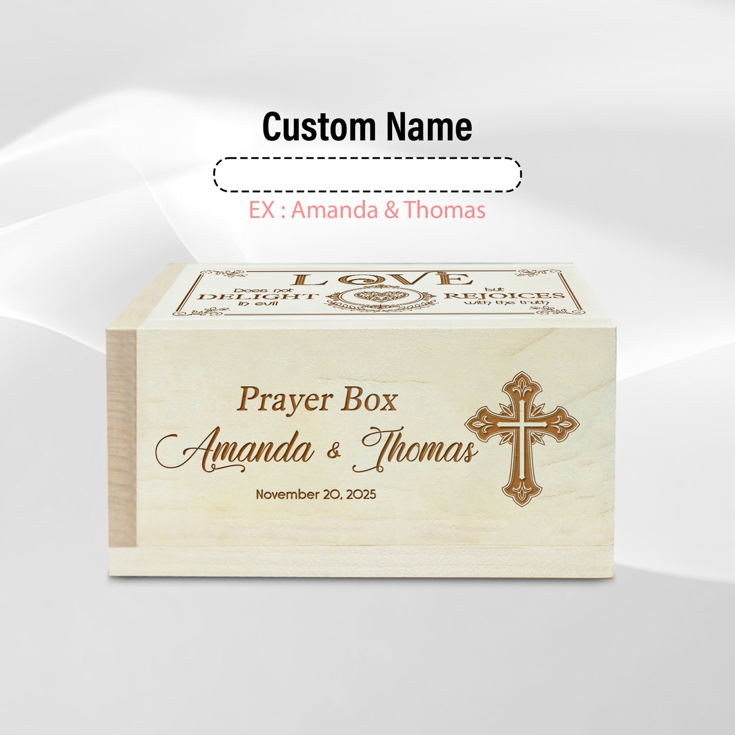Netecom Personalized Couple Prayer Box with Custom Names & Date, Wooden Cross and 100 Prayer Request Cards, Christian Valentine Gift for Him and Her