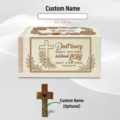 Netecom Personalized Christian Prayer Box with 100 Prayer Request Cards and Custom Name Wooden Cross, Faith-Inspired Daily Devotional Gift