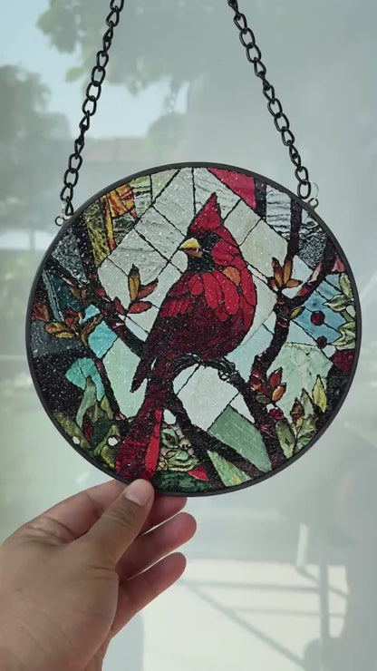 Netecom Raven Stained Glass Suncatcher – Gothic Crow and Dead Leaves Window Hanging, Dark Nature Decor for Garden, Housewarming Gift