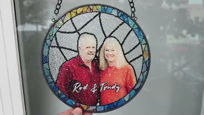 Netecom Personalized Dad Gift – Custom Stained Glass Suncatcher,  Father’s Day Birthday Christmas for Dad Men, Photo Window Hanging Keepsake